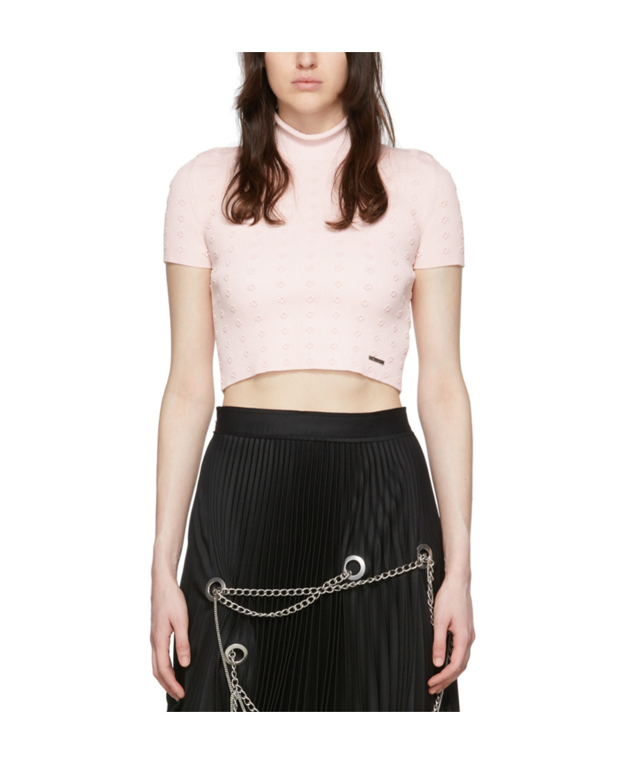We11 Done Rayon Short-sleeved High-necked T-shirt In Pink