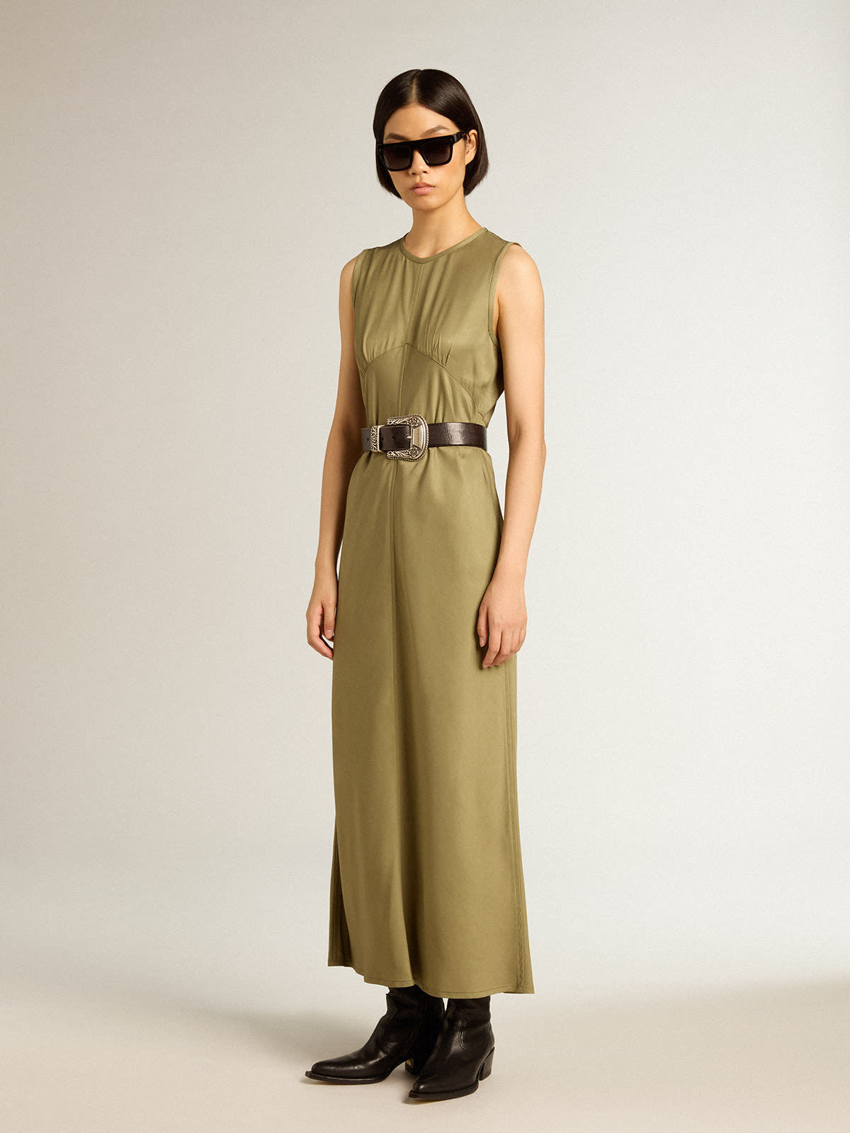 Golden Goose Journey Embellished Twill Midi Dress In Green