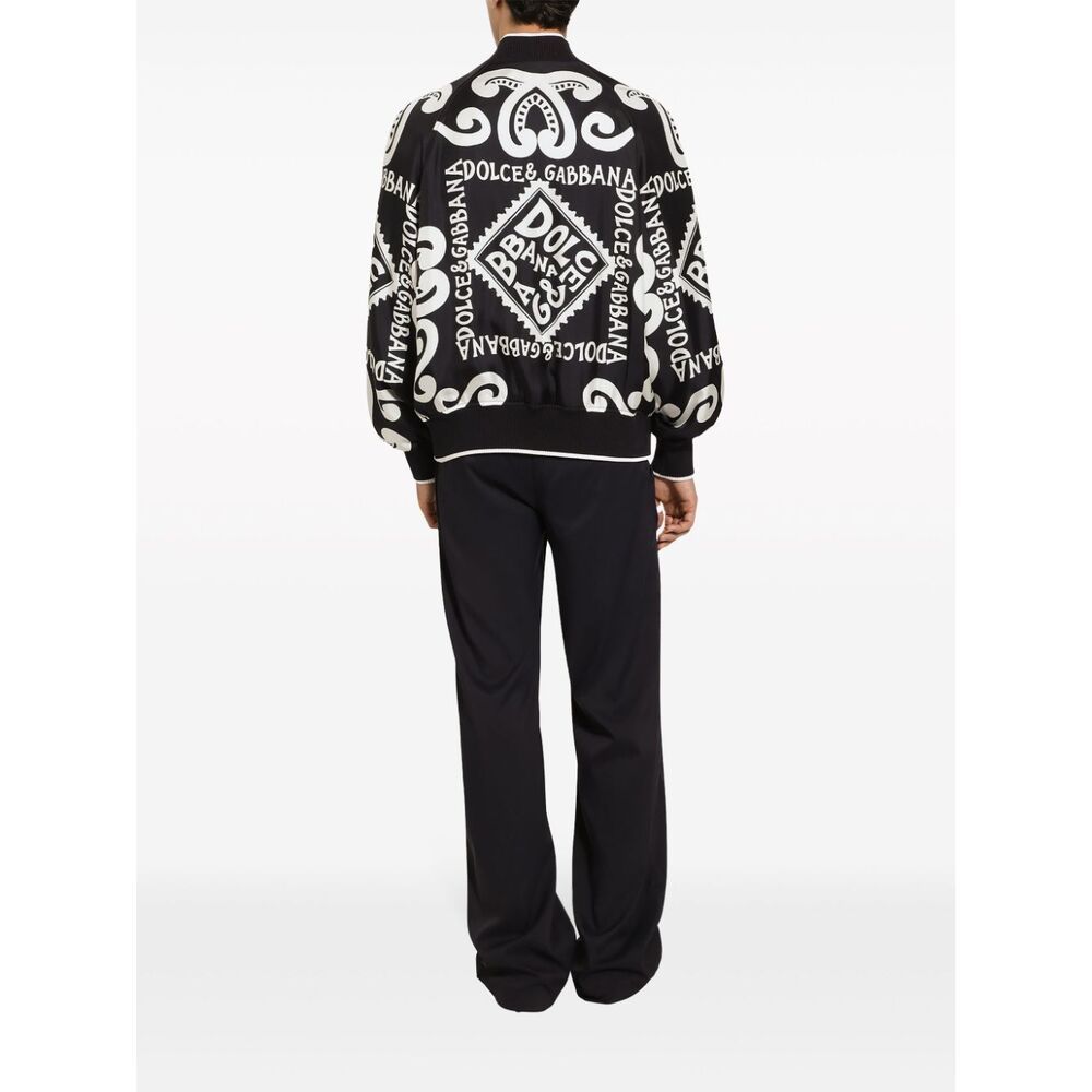 Dolce & Gabbana Logo-print Silk Bomber Jacket In Black