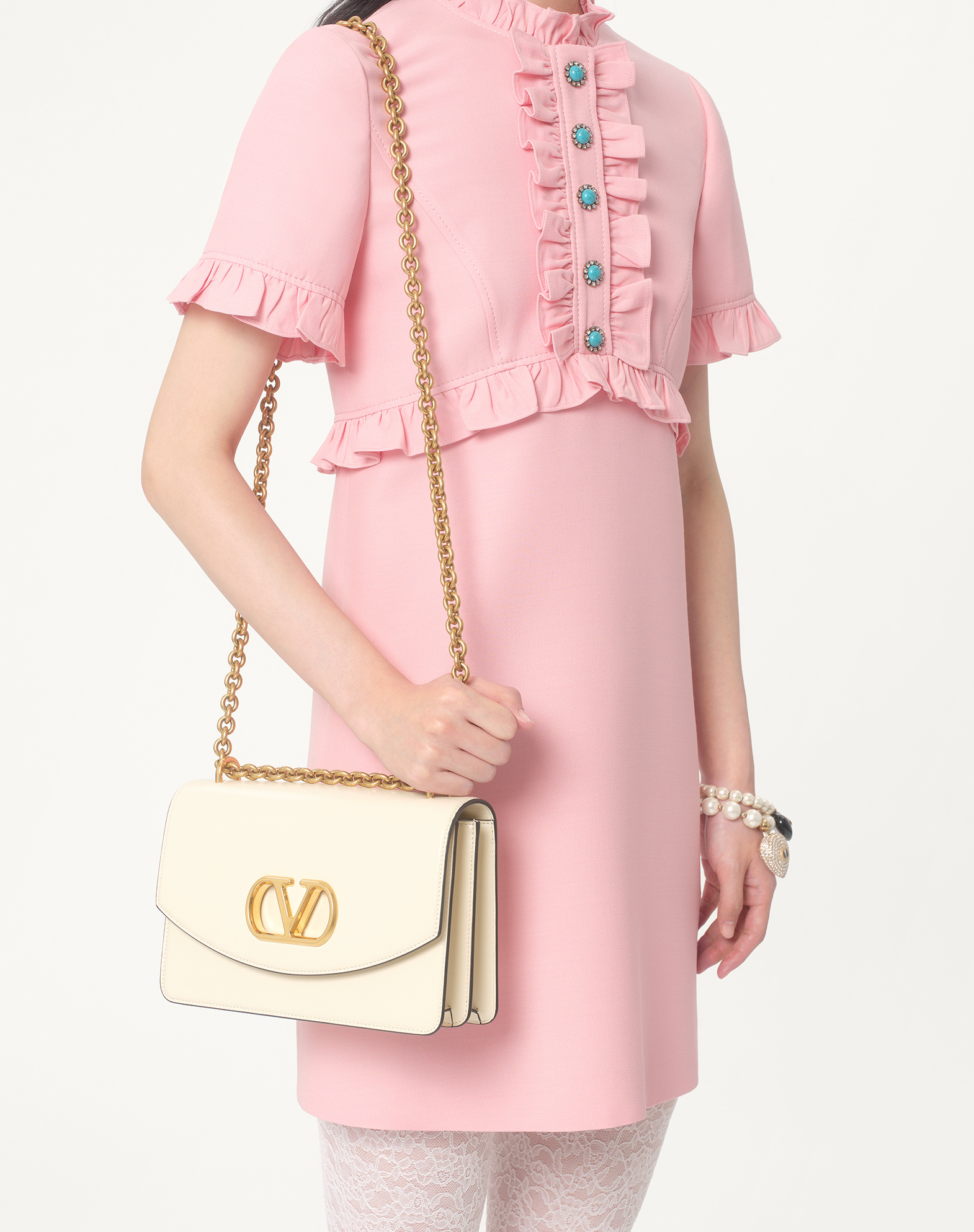 Valentino Ruffle Button Short-sleeve Mini Dress In Pink