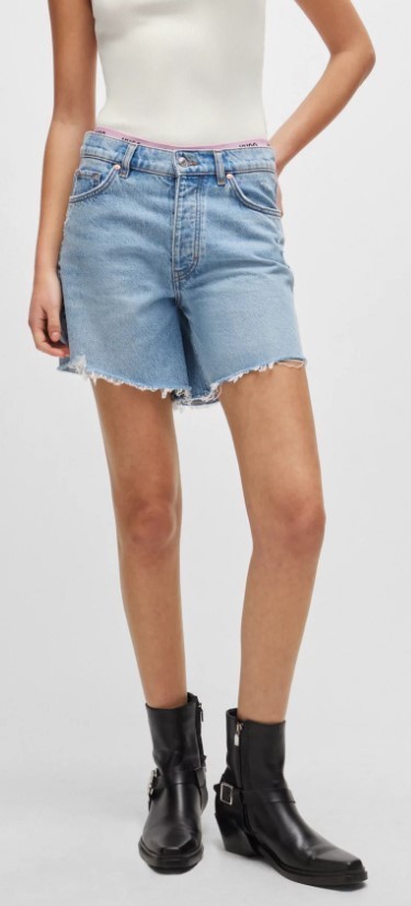 Shop Hugo Boss Distressed Denim Shorts In Gray