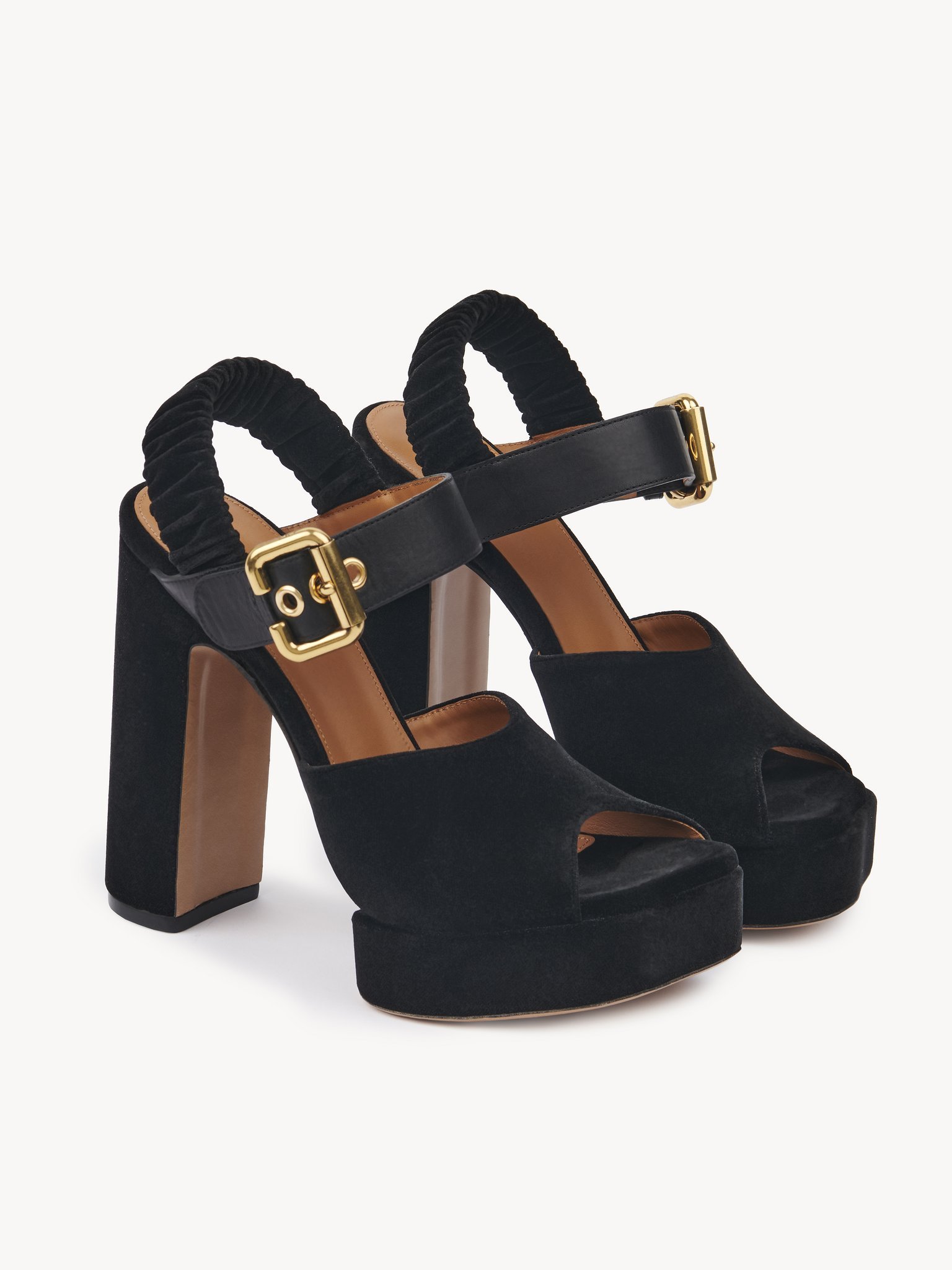Chloé Paddington Leather-trimmed Velvet Platform Sandals In Black