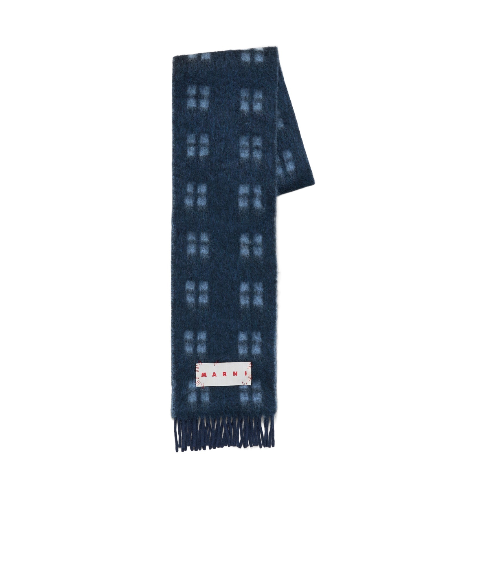 Marni Logo-patch Alpaca Wool-blend Scarf In Blue