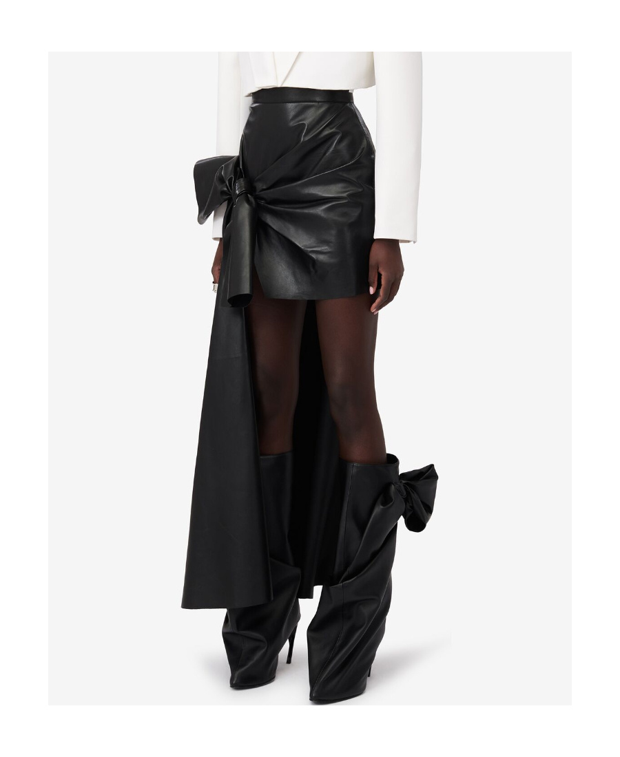 Alexander Mcqueen Bow-detailed Asymmetric Leather Skirt In Black