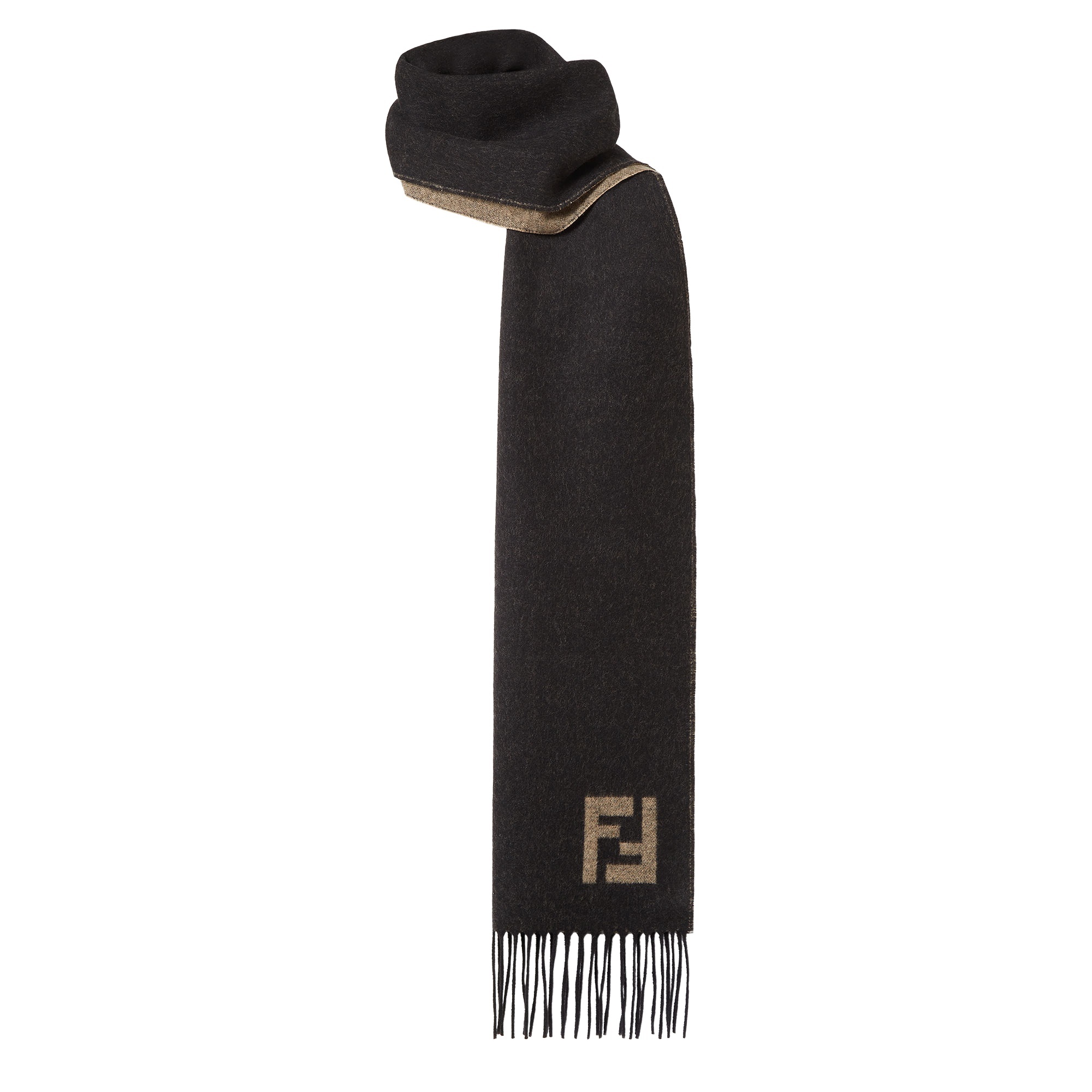Fendi Wool And Cashmere Fringed Scarf Accessories In Black