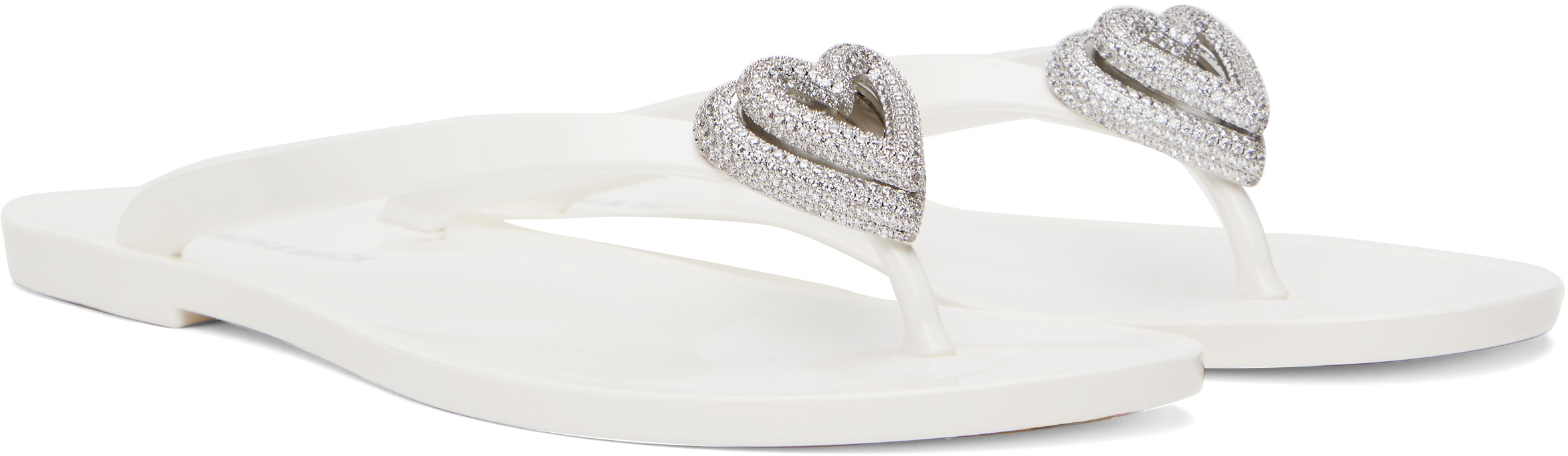 Machmach Mach Mach Double Heart Embellished Flip Flops In White