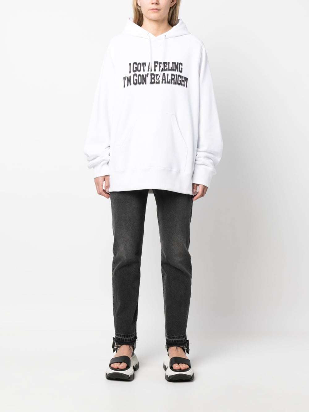 Sacai Slogan-print Cotton Hoodie In White
