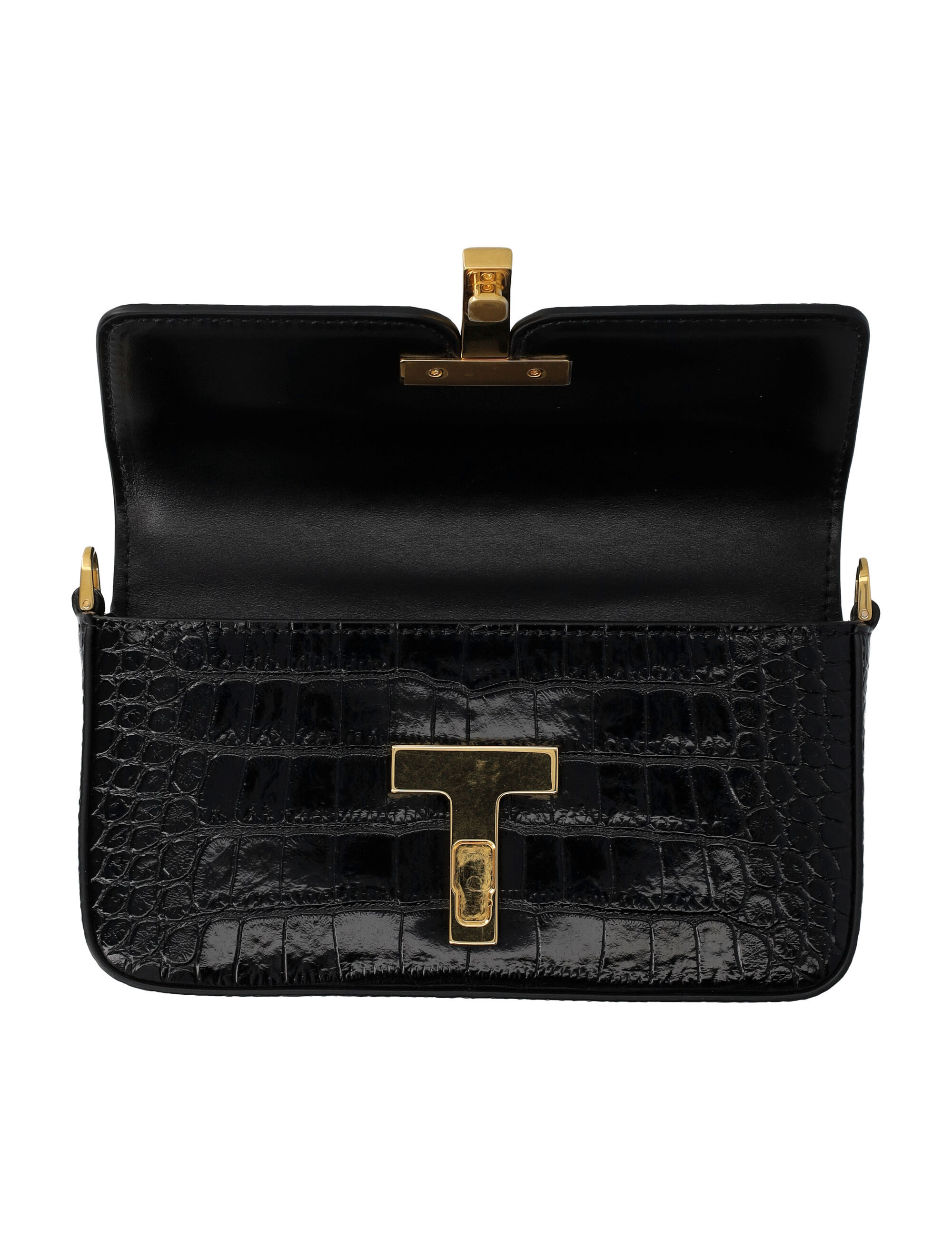 Tom Ford Mini Shoulder Bag In Stamped Crocodile Calf Leather In Black