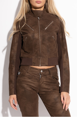 Misbhv Cracked Cropped Faux-leather Jacket In Brown