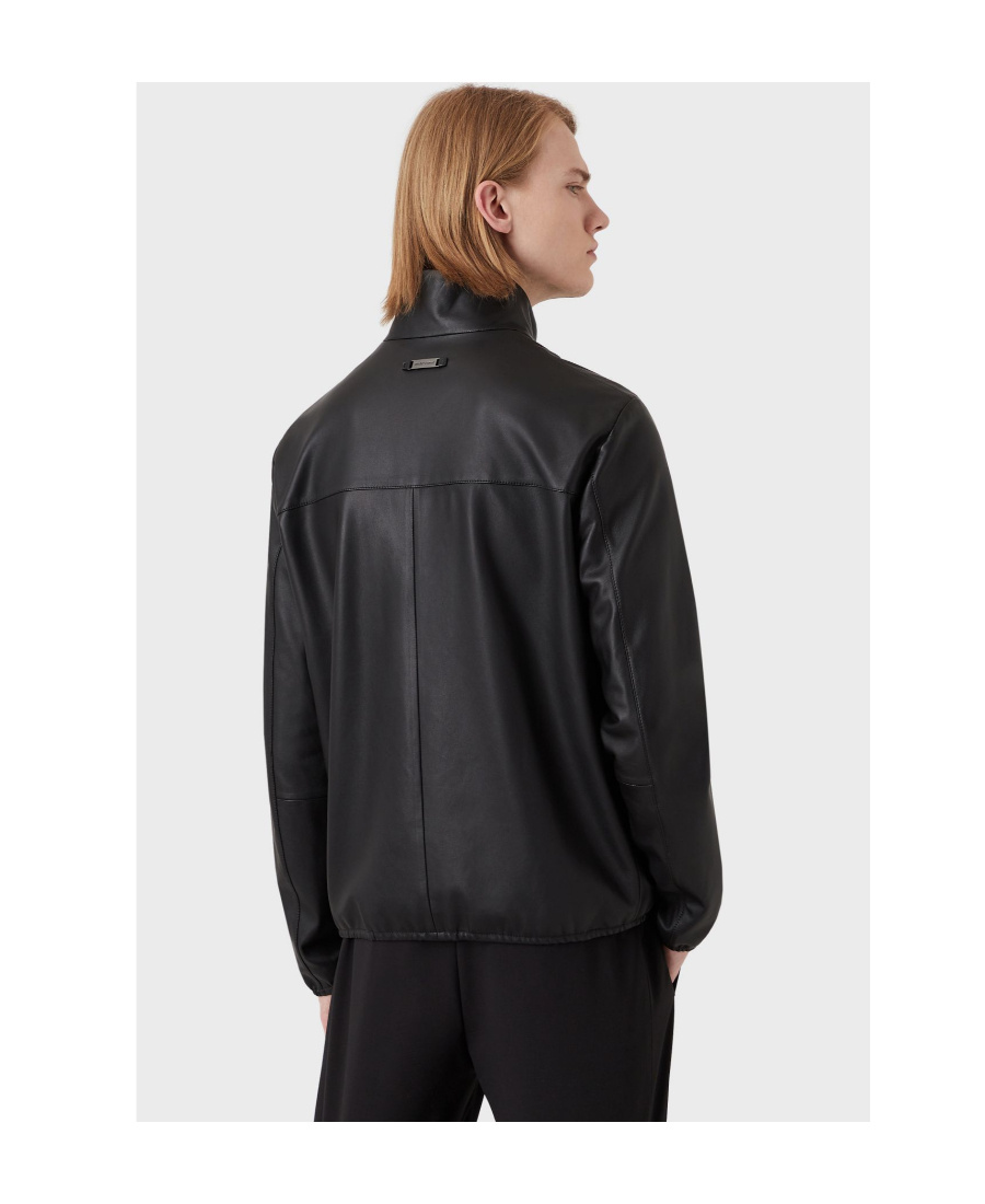 Emporio Armani Zip-up Long Sleeved Leather Jacket In Black