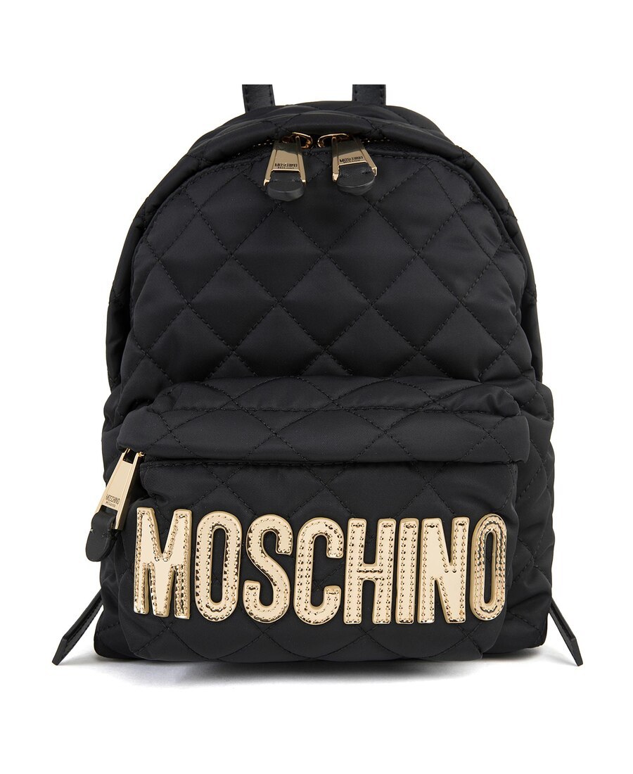 Moschino Logo Quilted Backpack Adaptable Straps In Black