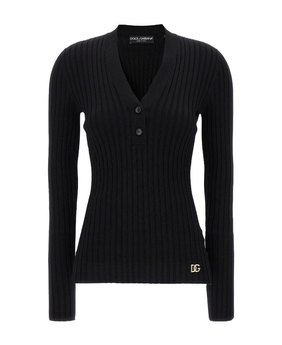 Dolce & Gabbana Logo-plaque Wool-blend Top In Black