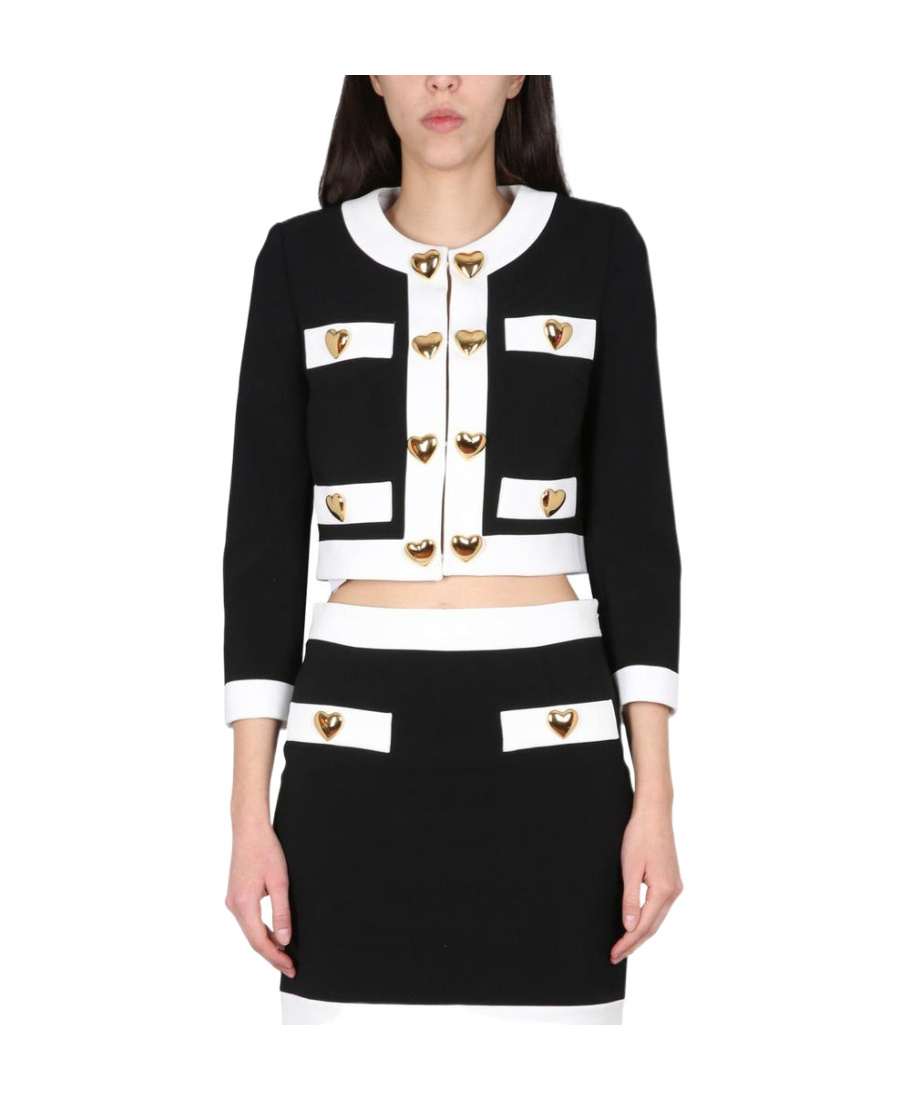Moschino Heart-embellished Cropped Jacket In Black