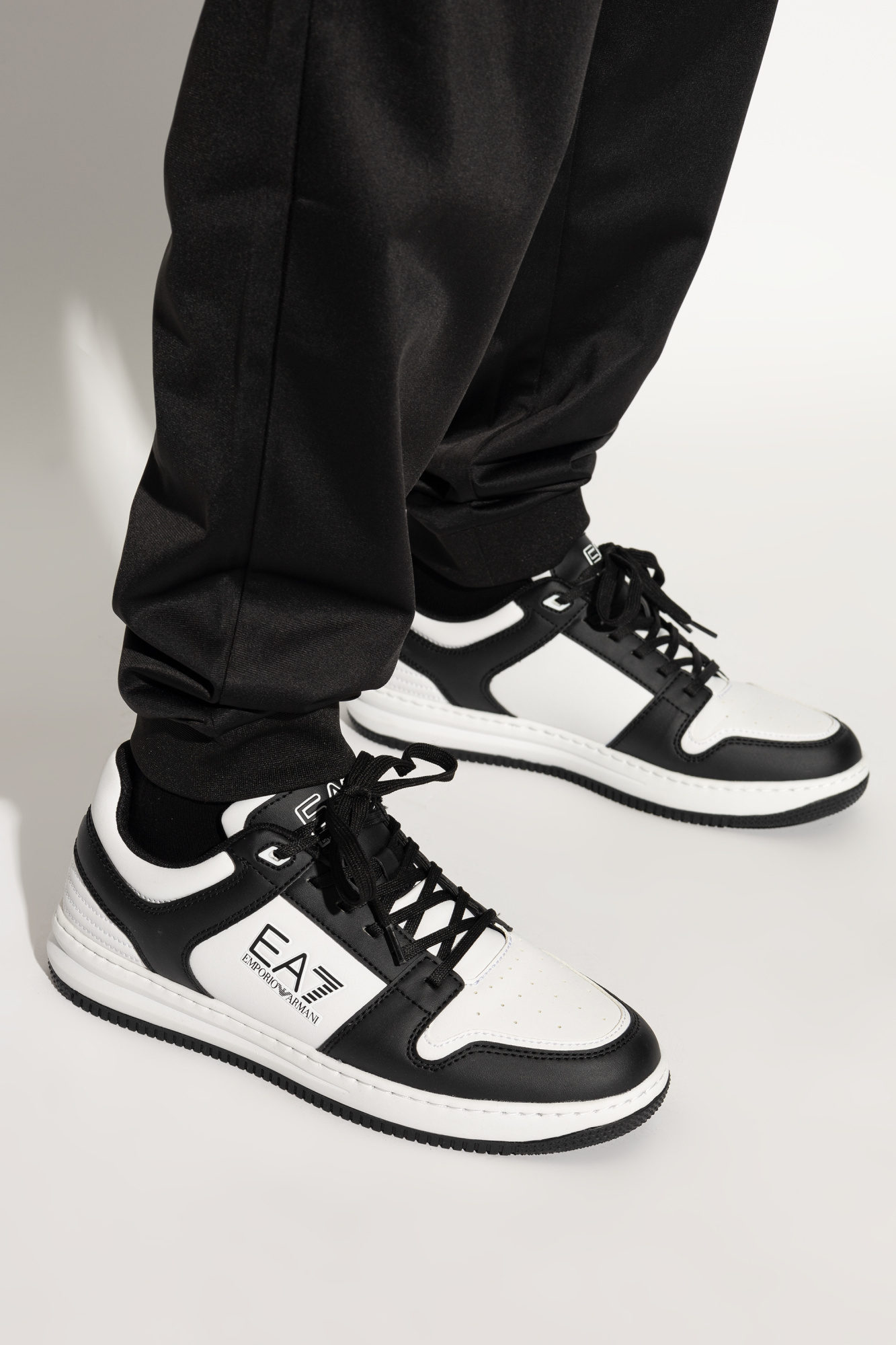 Ea7 Black And White Polyester Sneaker In Multi