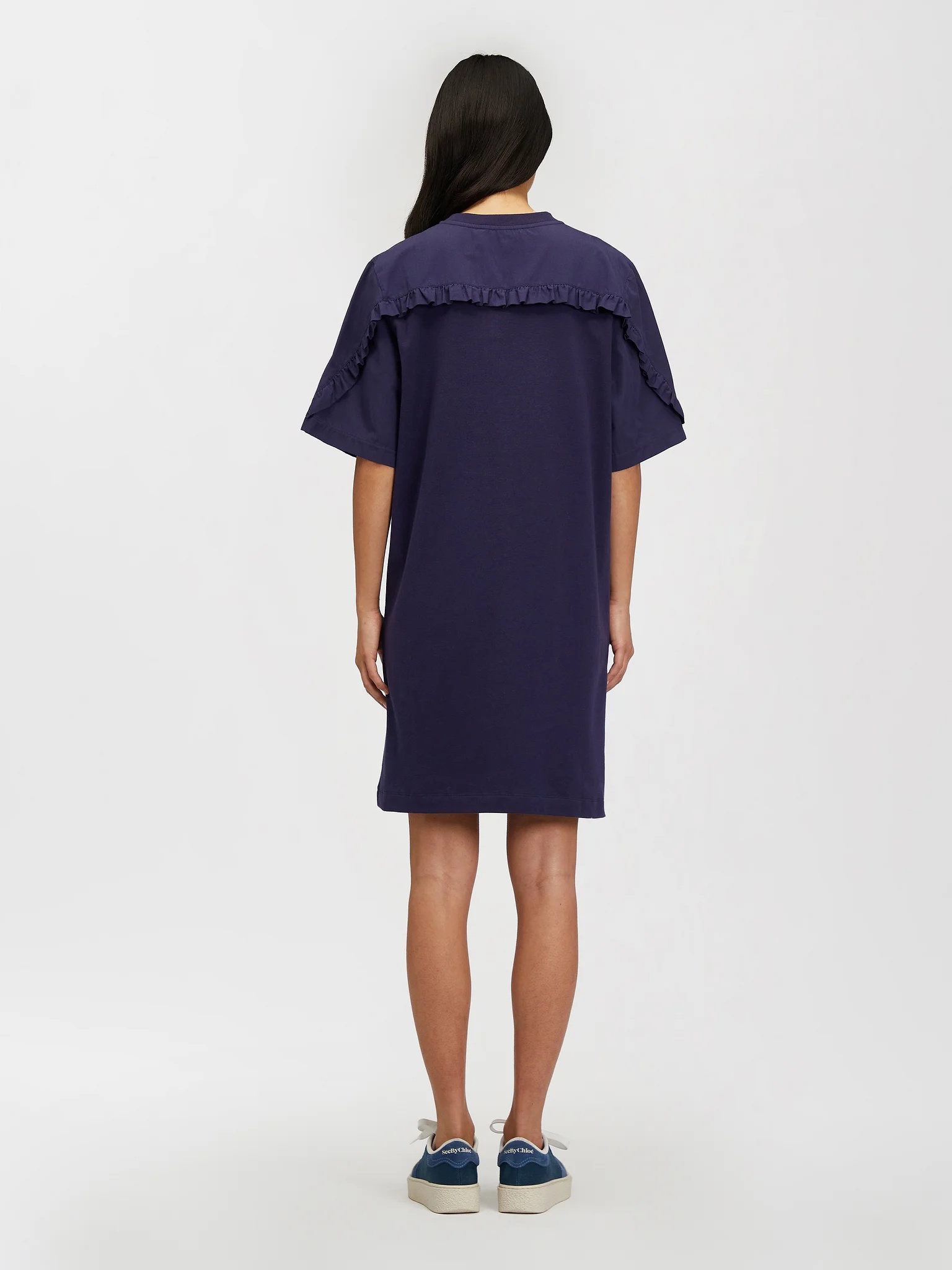 See By Chloé A Dress With Lotus Leaf Edge Details In Blue
