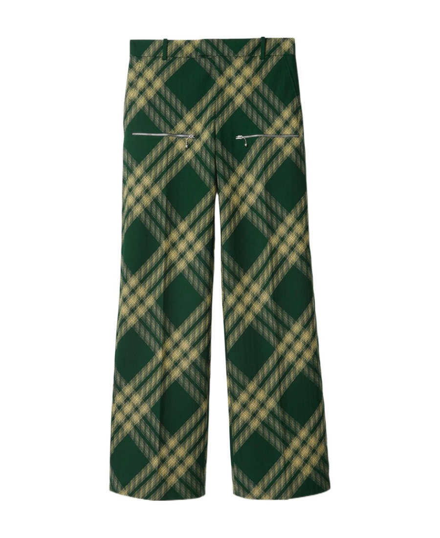Burberry Checked Wool Twill Straight Pants In Green