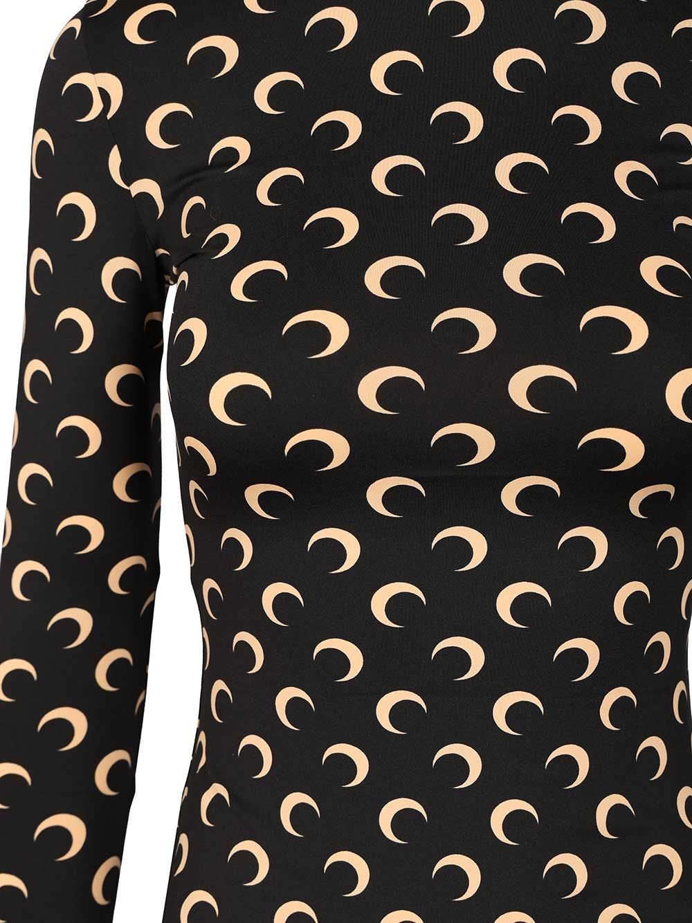 Marine Serre Printed High-neck T-shirt In Black