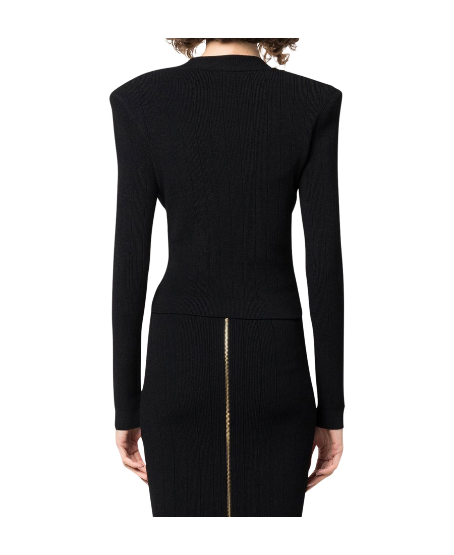 Balmain Cropped Knit Cardigan In Black