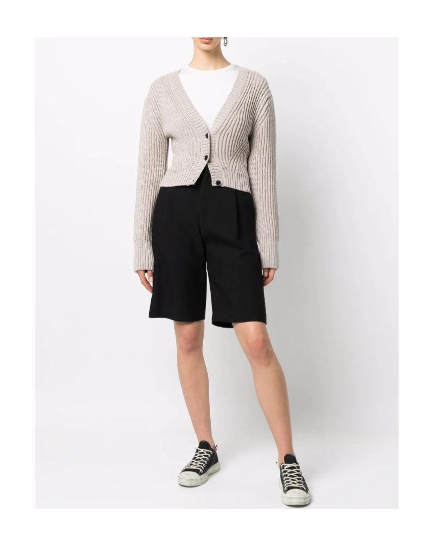 Ami Alexandre Mattiussi Cropped Ribbed-knit Cardigan In Nude