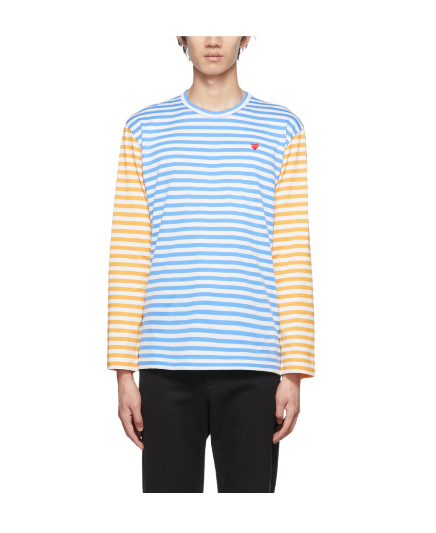 Comme Des Garçons Play Bi-color Stripe Longsleeve T-shirt Blue In Multicolor