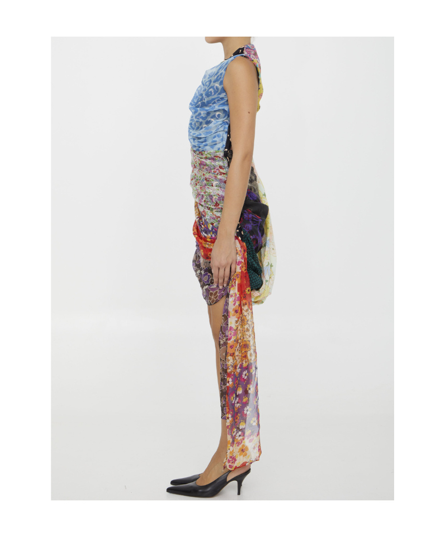 Marine Serre Regenerated Silk Scarves Draped Dress In Multicolor