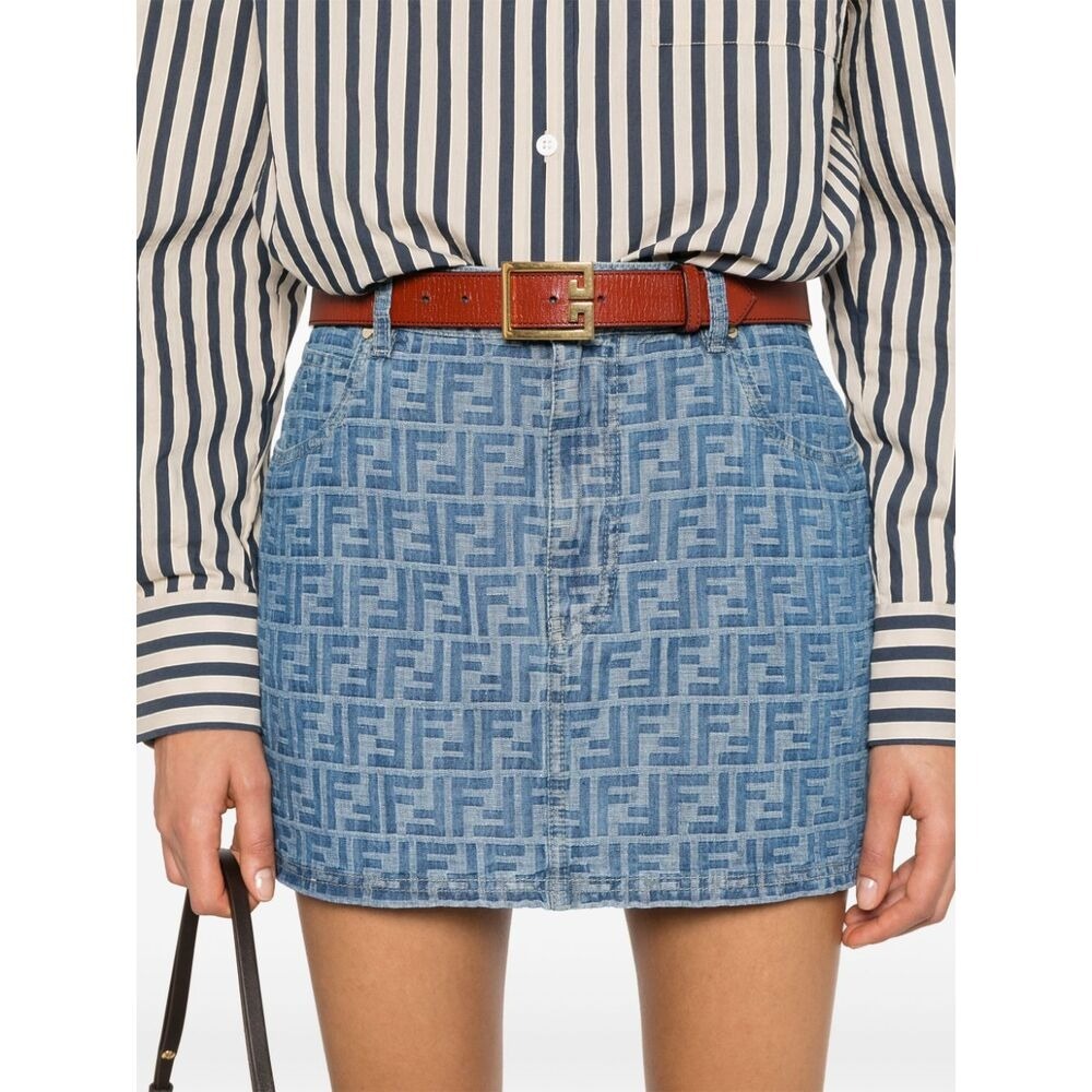 Fendi Women Ff Chambray Mini Skirt In Blue