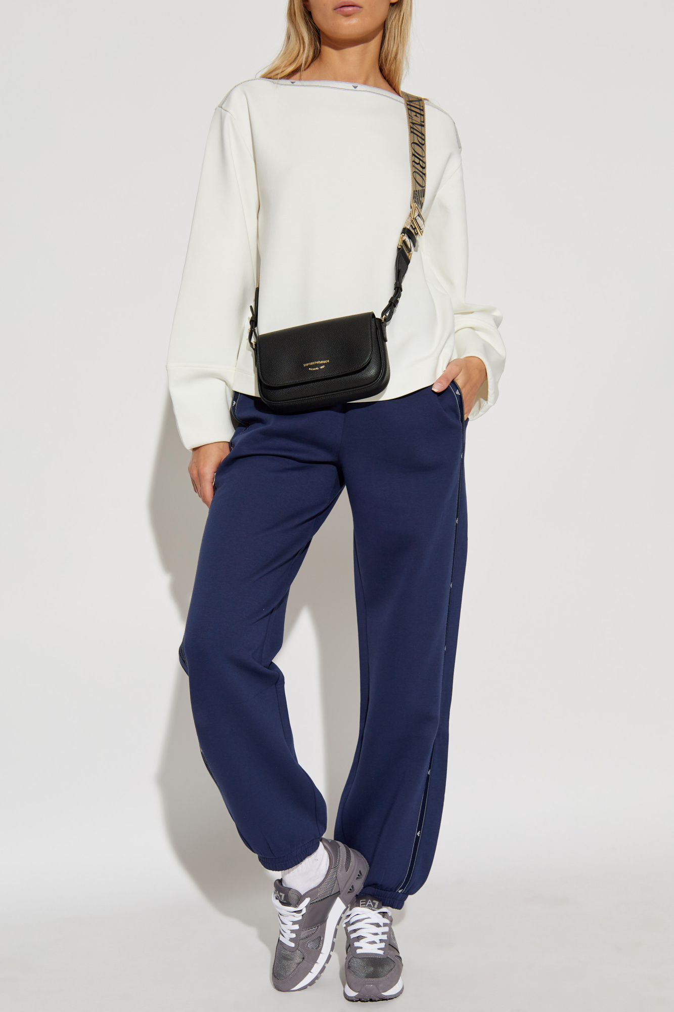 Shop Emporio Armani Logo-detailed Stretch-cotton Track Pants In Blue