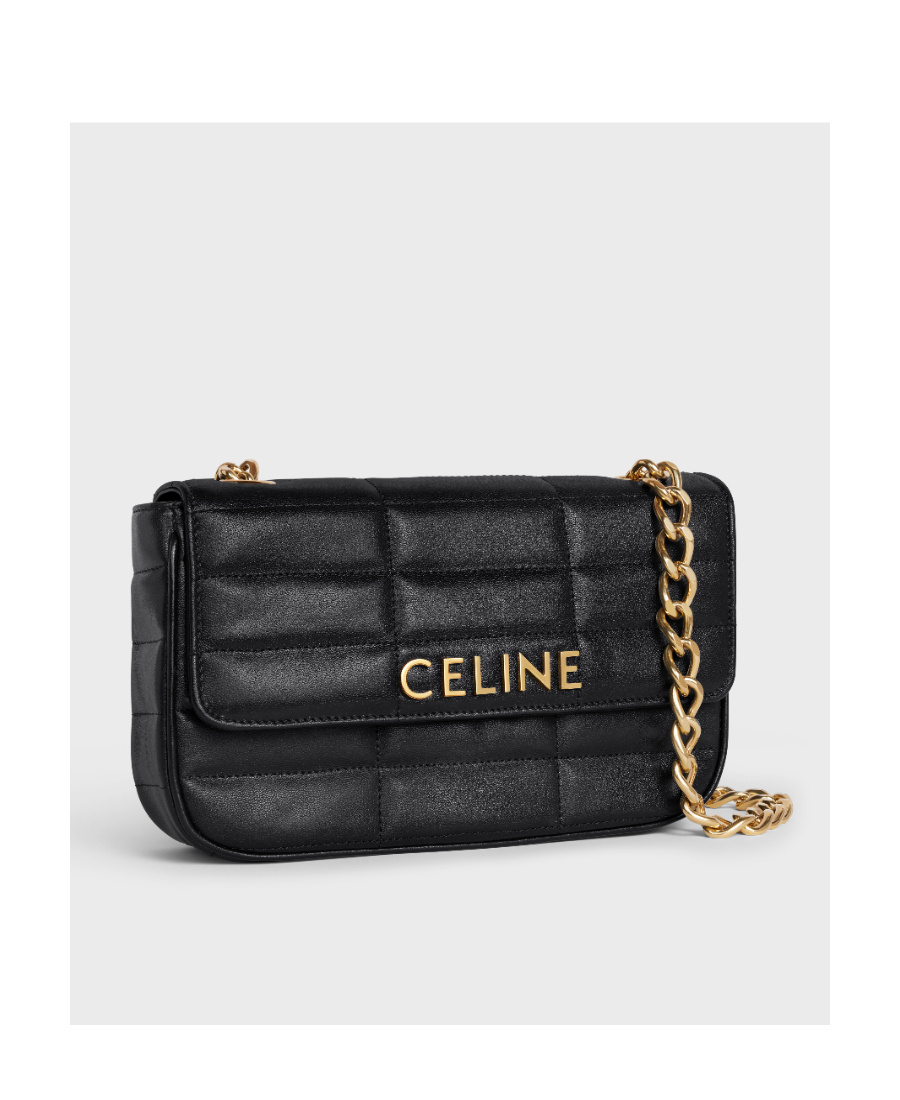 Celine Matelasse Monochrome Chain Padded Shoulder Bag In Black