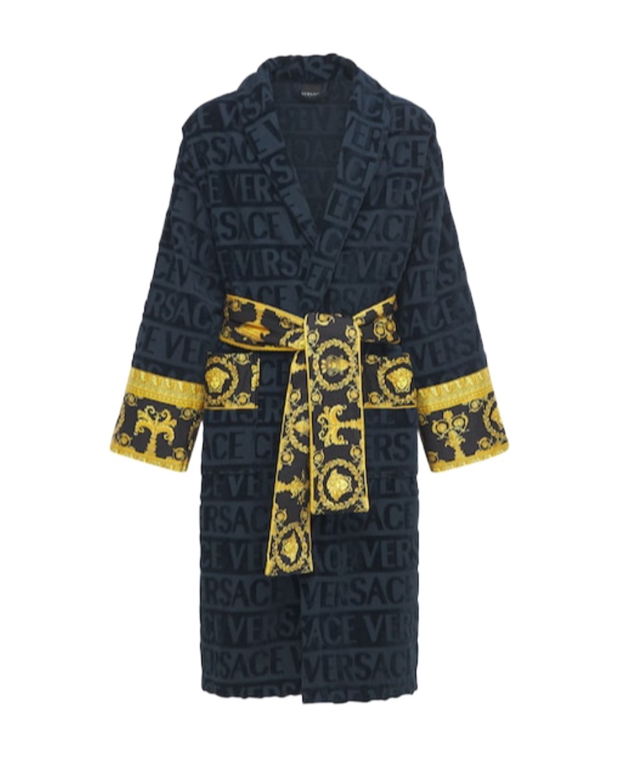 Versace Logo Bathrobe In Blue