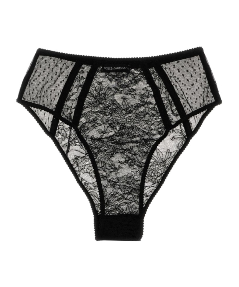 Dolce & Gabbana Lace Briefs High-waist Design Sheer Fabric In Black