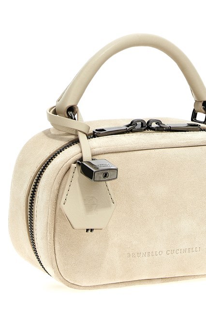 Brunello Cucinelli Small Handbag With Suede Finish And Detachable Strap In Beige