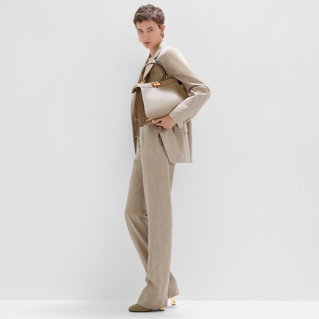 Fendi Beige Flannel Trousers In Nude