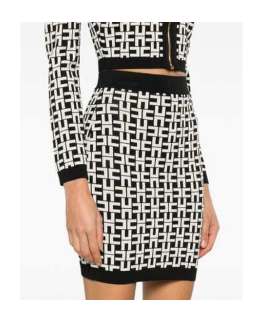 Elisabetta Franchi Logo Pattern Jacquard Skirt In Nero/burro In Black
