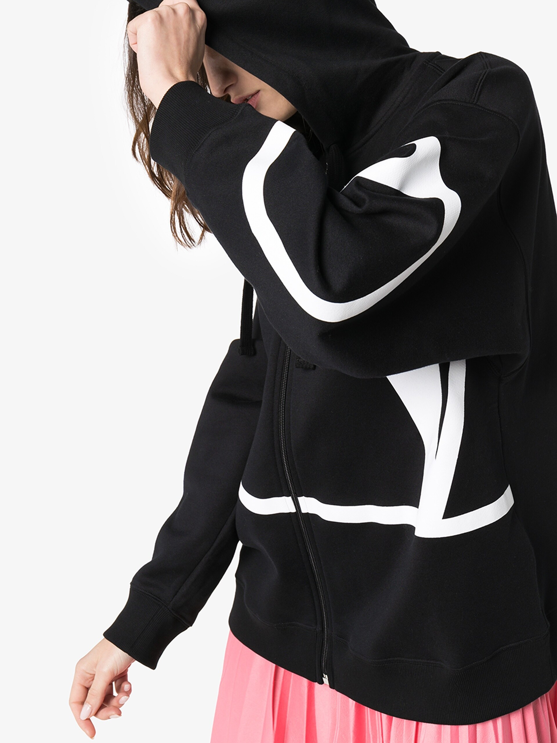 Valentino Vlogo Zipped Hoodie In Black