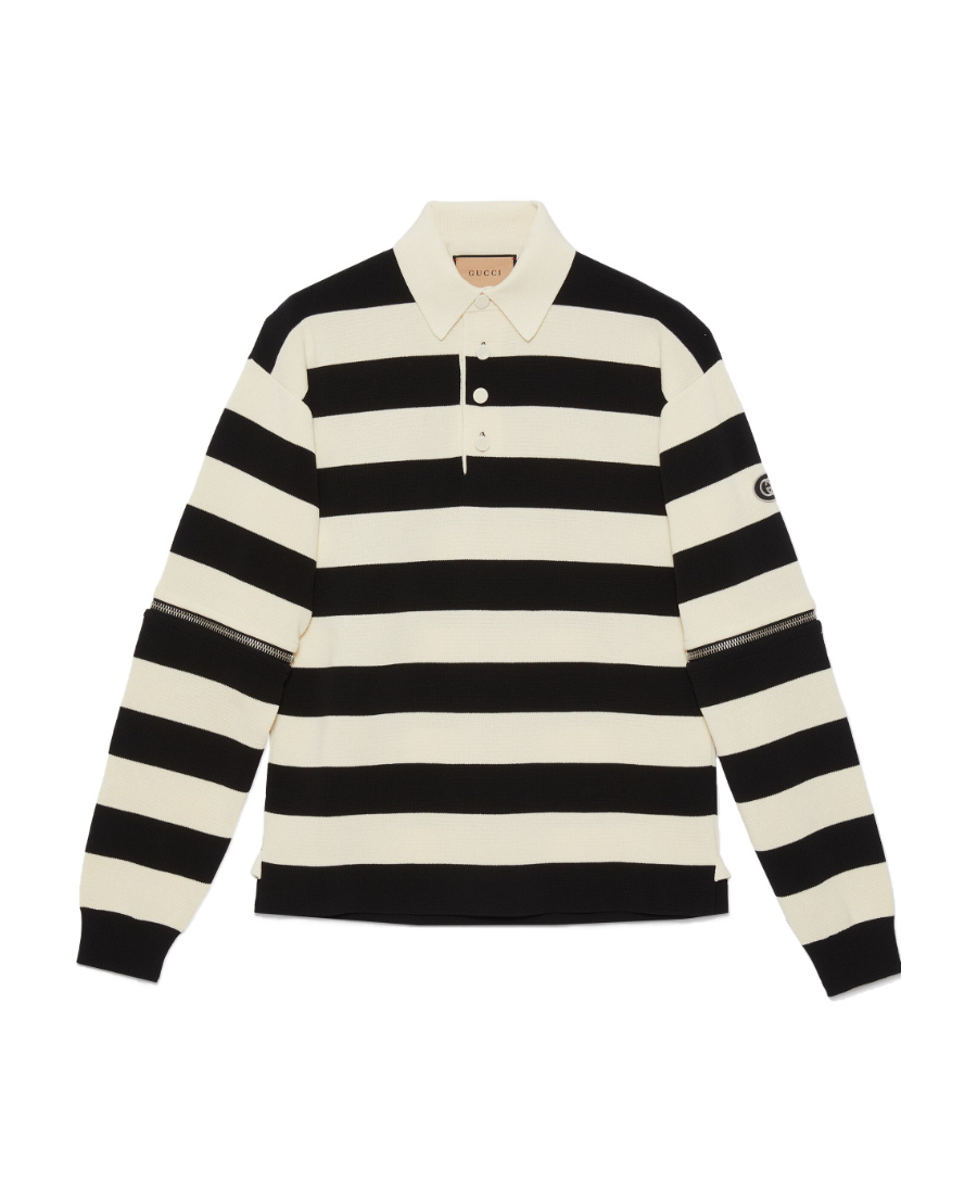 GUCCI GUCCI LOGO PATCH STRIPED POLO SHIRT