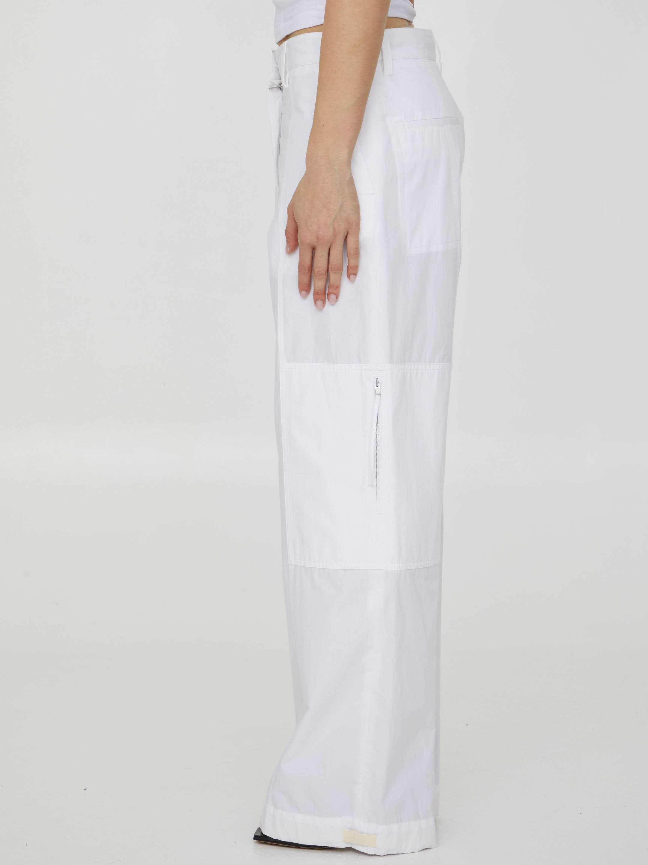 Shop Jil Sander Wide Leg Cargo Trousers In White