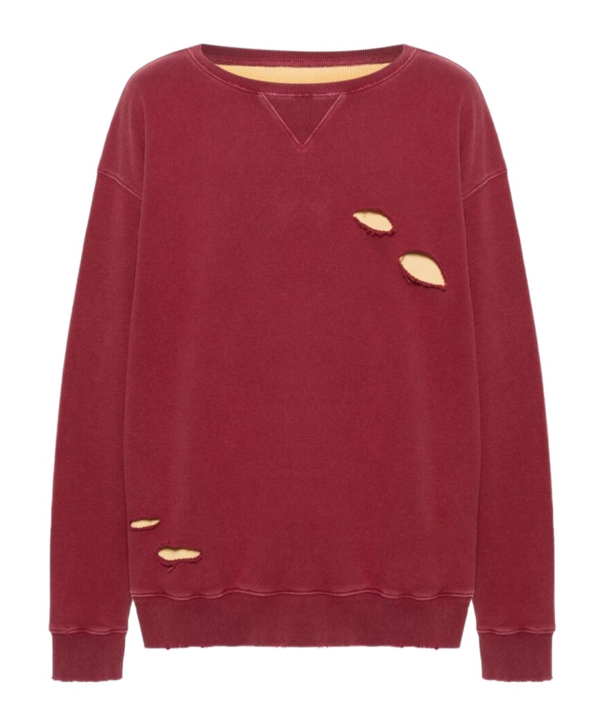 Maison Margiela Oversize Distressed Cotton Sweatshirt In Red