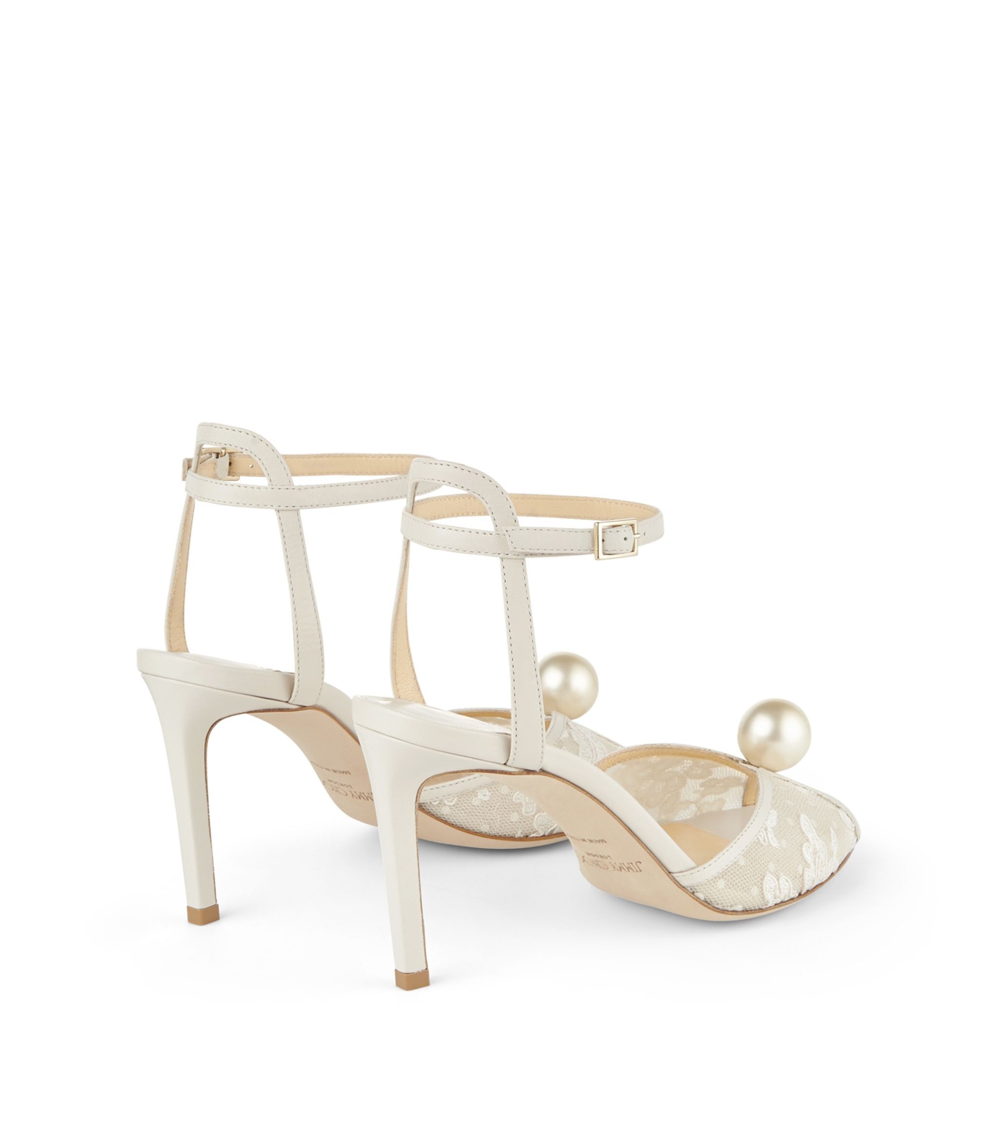 Shop Jimmy Choo Sacora 85mm Pearl-embellished Sandals In White