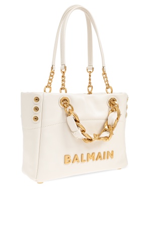 Balmain 1945 Cabas Tote Bag In Monogram Crinkled Leather In Neutral