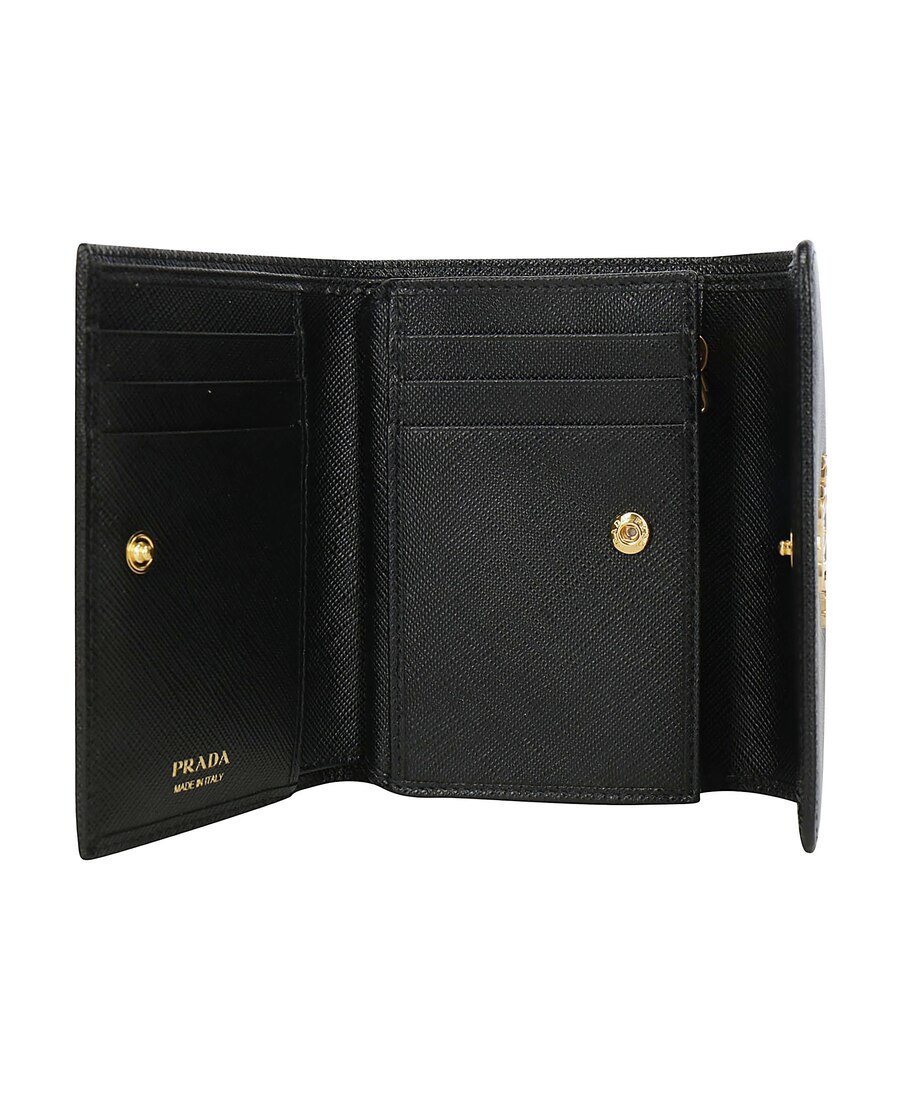 Prada Saffiano Finish Tri-fold Wallet In Black