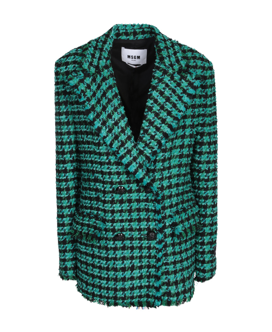 Msgm Houndstooth Pattern Tweed Jacket In Black