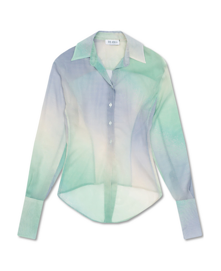 Attico Gradient Mesh Button-up Shirt In Green