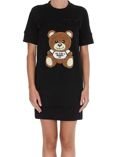 Moschino Teddy Bear Embroidered Dress In Black