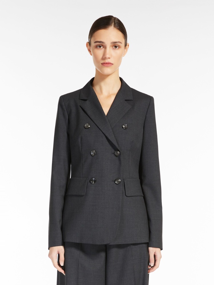 Shop Max Mara Wool Double-breasted Blazer In Black