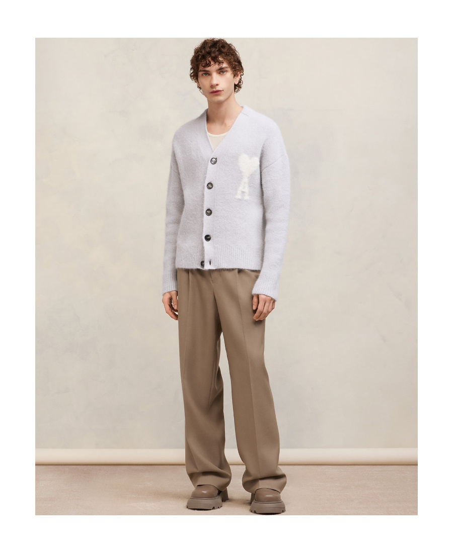 Shop Ami Alexandre Mattiussi Ami Paris Ami De Coeur Knitted Buttoned Cardigan In Gray
