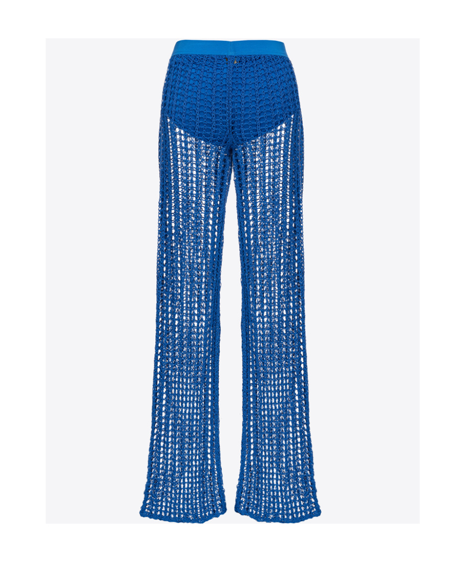 Pinko Semi-sheer Open-knit Trousers In Blue