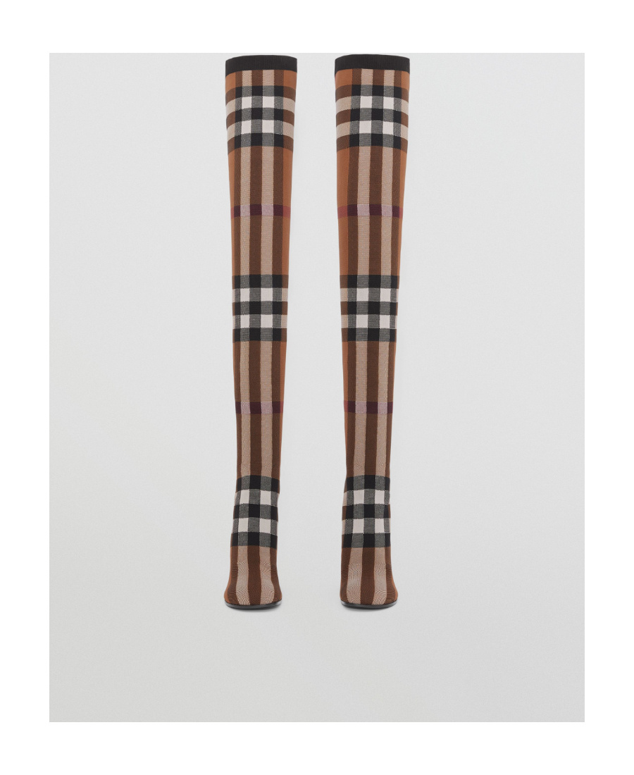 Burberry Anita Knit Check Over-the-knee Boots In Brown
