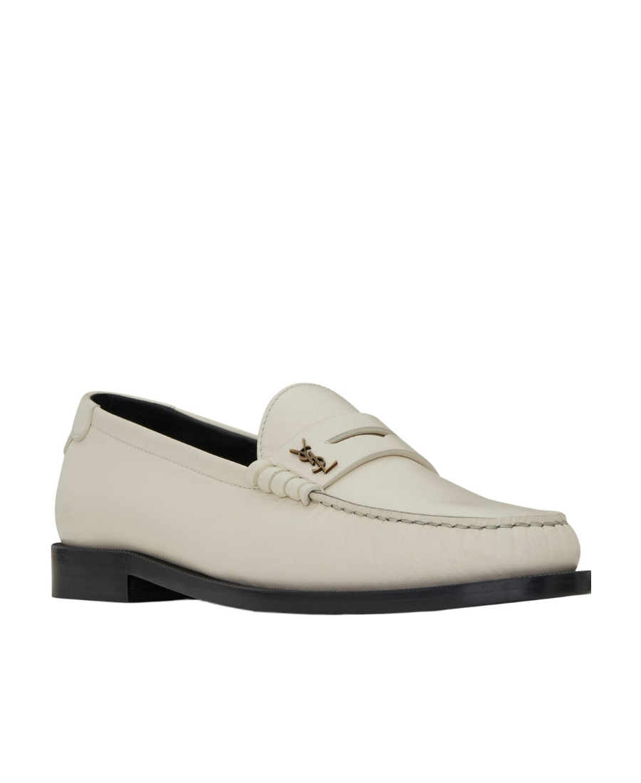 Saint Laurent Monogram Plaque Loafers In White