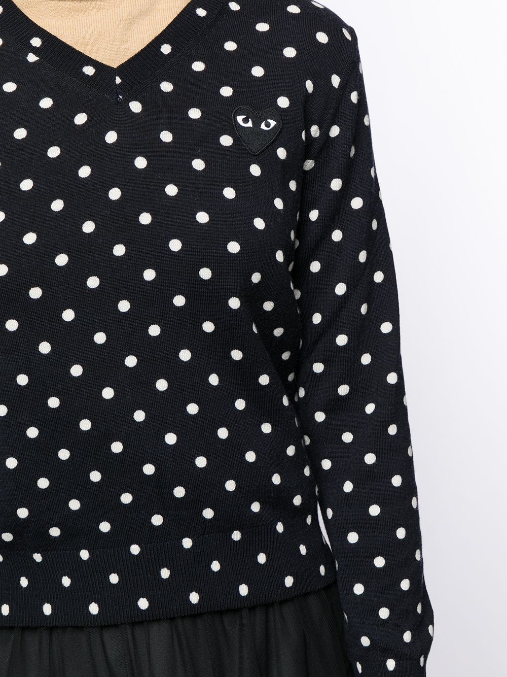 Comme Des Garçons Play Polka Dot-print V-neck Jumper In Black