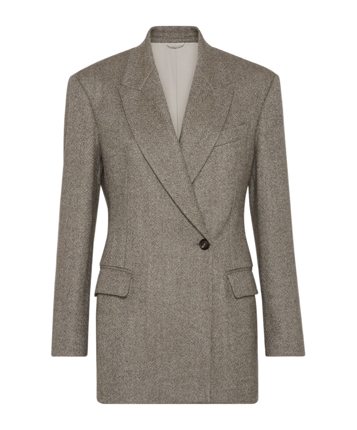 Brunello Cucinelli Double-breasted Herringbone Blazer In Gray
